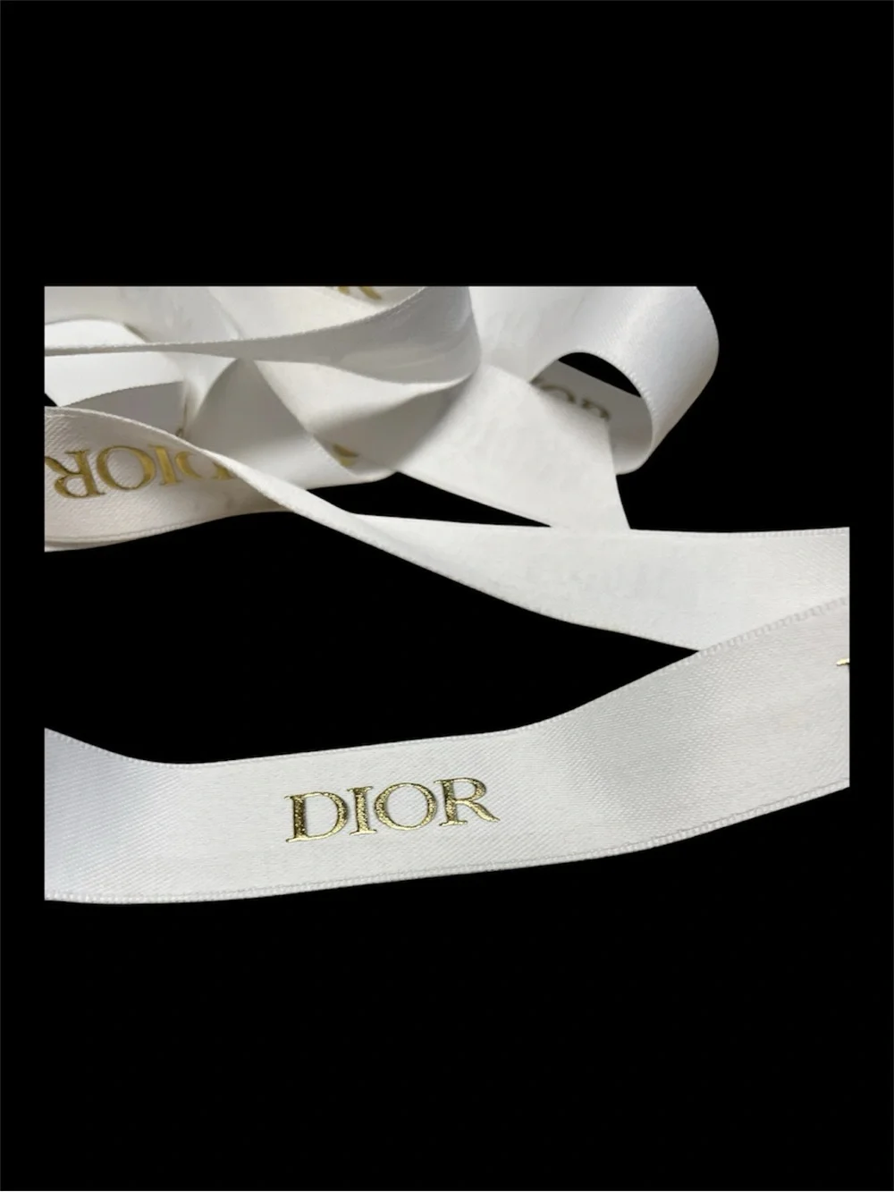Dior White Ribbon with Gold Logo Print